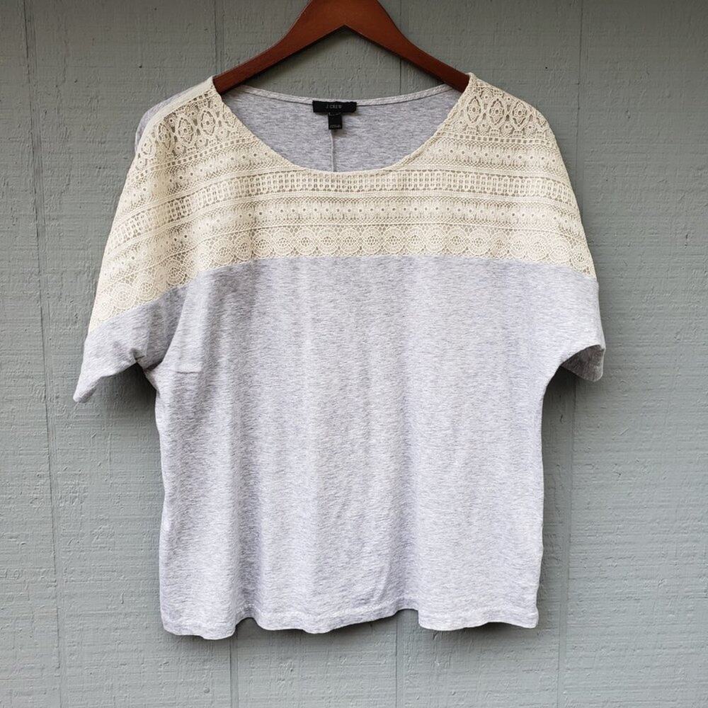 J Crew Dolman Sleeve Lace Yoke Grey SS Top Flawed